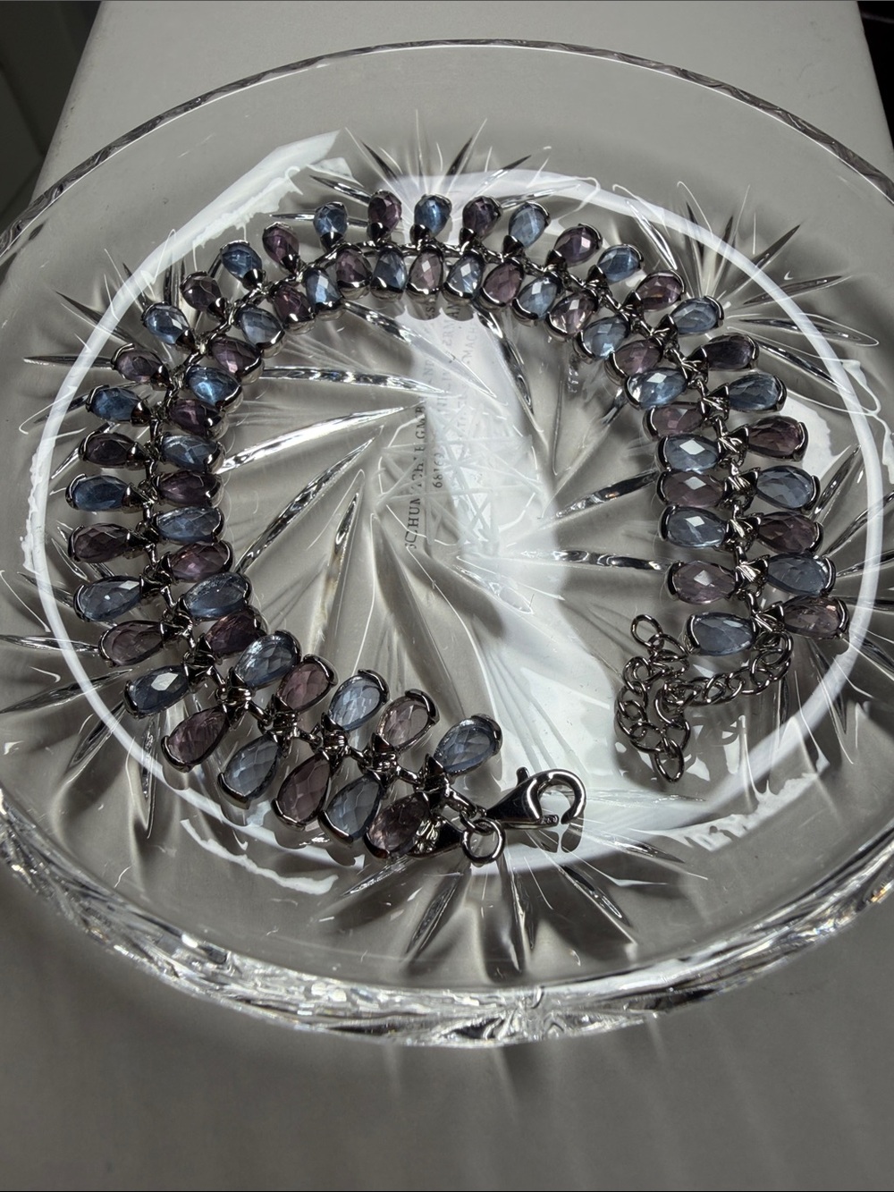 Chateau D’Argent Pale blue pink Quartz Crystal facetted teardrops bracelet